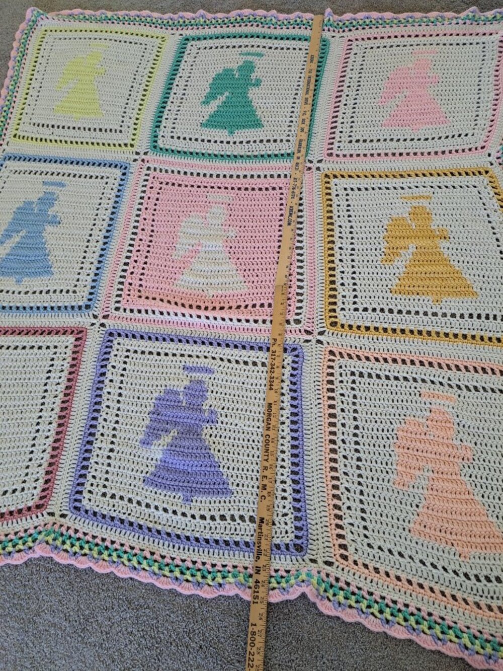 Handmade Crochet Angels Afghan Blanket Colorful Granny Squares Pastel 61" Baby - Picture 9 of 9